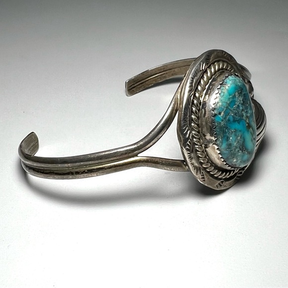 Vtg Signed Rose Lincoln Morenci Turquoise Sterling Silver Native American Cuff